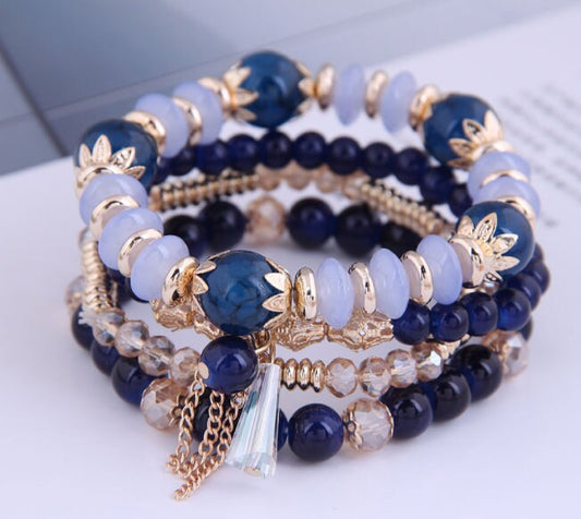 Crystal Beads Bracelet Set | Bohemian Multilayer Bracelets | Crystal Pendant Charm Bracelet | Women Bracelet | Gift for Her | Set of 4