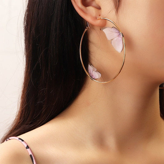 Butterfly Hoop Earrings | Big Gold Hoops | Butterfly Earrings | Realistic Butterfly | 3D Tulle | Oversize Hoops | Fashion Statement Earrings