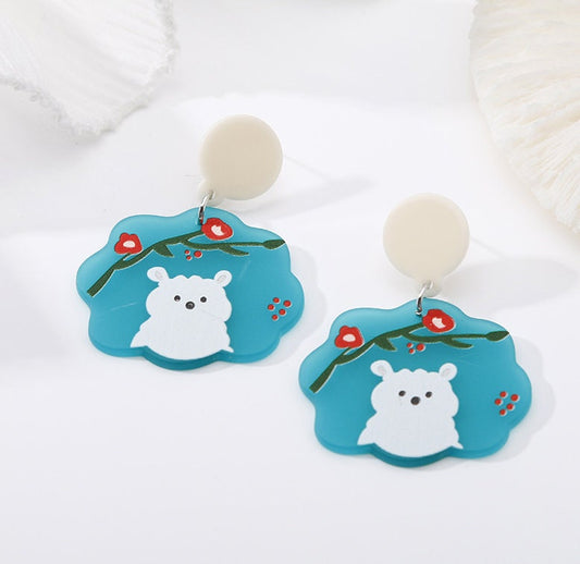Acrylic Cat Earrings | White Bear Earrings | Colorful Earrings | Dangle Acrylic Earrings | Flower Stud Earrings